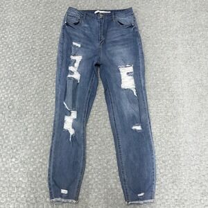 Tinseltown Jeans Women 11/29 Blue Teen Jr Straight Hi Rise Denim Ripped Thrashed